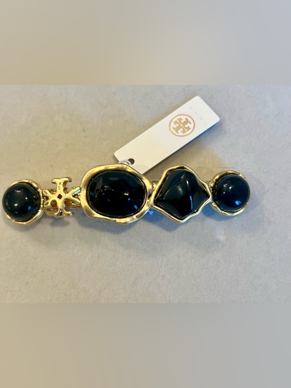 Tory Burch Gold-Tone hair clip with Deep Black Gem Accents